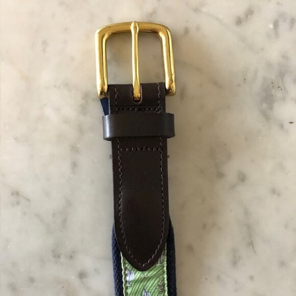 VINEYARD VINES  Marlin Print Canvas Club Leather Trim Belt 32 - Picture 9 of 15
